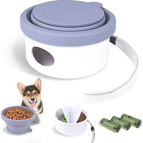 Gamelle de voyage pliable pour chien (violette) avec couvercle, 3 en 1, portable, en silicone, pour nourriture et eau, avec 3 sacs à déjections, récipient pliable pour aliments pour chiots-AquaForge