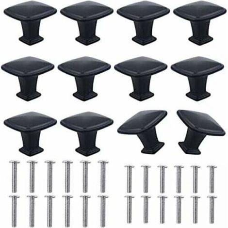 FLITI, 12 Stück, 30 mm, schwarze, quadratische Schrankknöpfe aus Aluminiumlegierung, moderne schwarze Türknöpfe, Küchenschrankgriff für Schubladen, Schränke, Kleiderschränke, Nachttische, mit Schraube