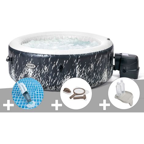 Kit spa gonflable Intex PureSpa Galaxie rond Bulles avec LED 4 places + Aspirateur + Kit d'entretien + Porte-verre