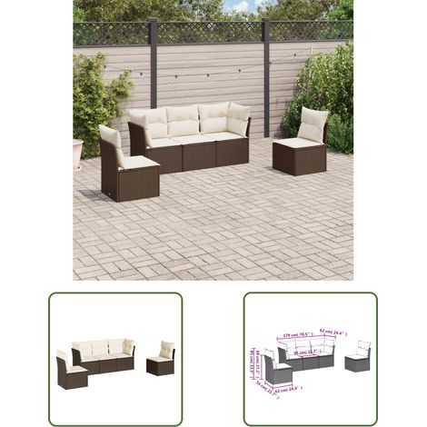 The Living Store 5-tlg. Garten-Sofagarnitur mit Kissen Braun Poly Rattan - Gartensortiment - Outdoor Möbel - Lounge Set - Gartenlounge - Rattan Sofa (1/3)