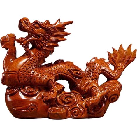 Geschnitzte chinesische Drachenfigur aus Holz, 12 cm, Feng-Shui-Ornament, traditionelles Souvenir zum chinesischen Neujahr, vielseitig einsetzbar im Wohnzimmer-Style A (1/5)