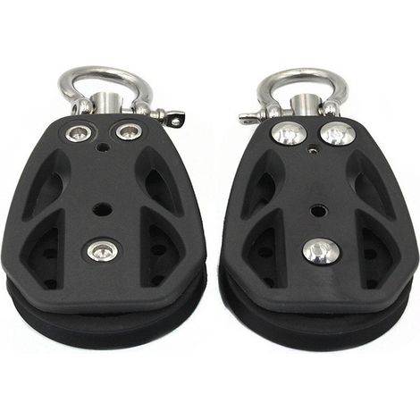 Boat accessories for kayaks, canoes and yachts with stainless steel shackles and black nylon wheels, 35 mm nylon.
