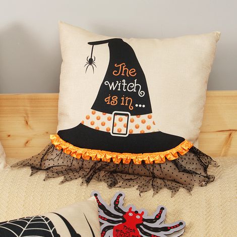 Halloween-Kissenbezug, Kissenhülle, Zauberhut aus Spitze, Sofakissenbezug (45x45 cm) (1/2)