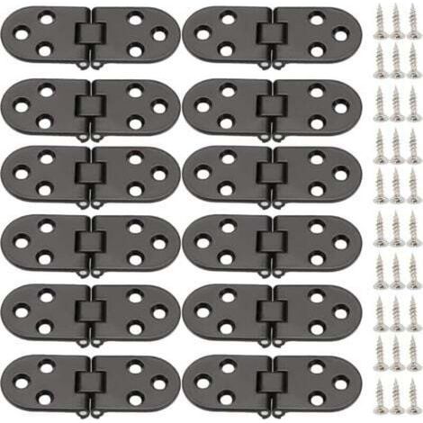 Charnière plate invisible 180° – Lot de 12 pièces en acier noir pour meubles pliants, armoires et caisses bois (1/5)