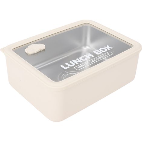 Mikrowellengeeigneter Lunchbehälter, tragbare Box aus Edelstahl 304 für Schule, Picknick und Reisen, beige, groß, 1200 ml. (1/5)