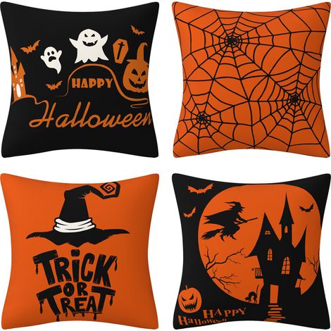 Set mit 4 Halloween-Kissenbezügen, Halloween-Kissenhüllen, Kürbis-Sofakissenbezug (45x45 cm) (1/2)