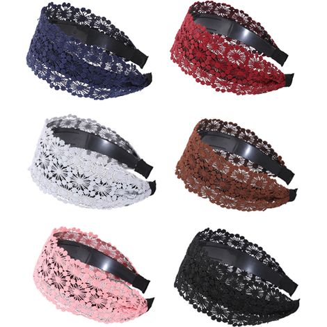 Serre-Tête En Dentelle Large Antidérapant - Design Découpé Rigide - Pour Sport Danse Et Quotidien - Lot De 6 Couleurs