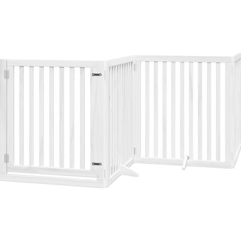 Barrière de sécurité pour chien animaux de compagnies et porte 4 panneaux bois de peuplier blanc (1/5)