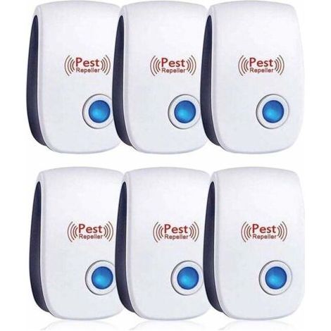 Repelente ultrasónico para ratones (paquete de 6). Eficaz contra ratones, ratas, moscas, mosquitos, plagas, arañas y cucarachas. No daña.