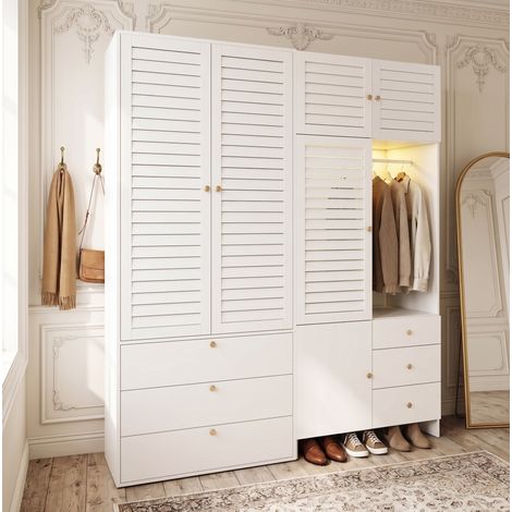 Armoire dressing 180x50x200 cm, panneaux de particules blancs, 6 tiroirs, gain de place – MEUBLIV (1/5)