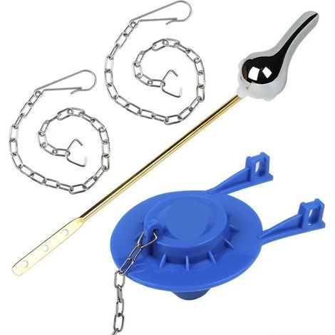 Kit De Remplacement De Poignée De Toilette Bleue Avec Levier De Chasse D'eau Avant Et Clapet De Toilette, Chaîne En Acier Inoxydable (1/5)