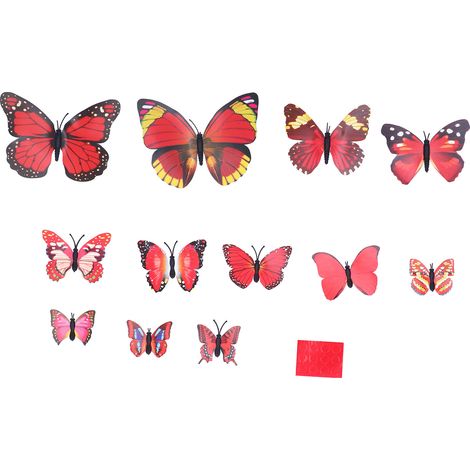 Lot de 12 autocollants muraux papillons 3D colorés et festifs (1/5)