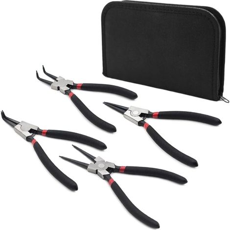 4-teiliges Set Sprengringzangen, 150 mm (6 Zoll), gerade, gebogen, innen und außen, mit Aufbewahrungskoffer und rutschfestem Griff (1/4)