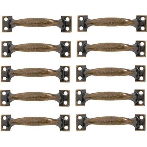 Ensemble de 10 poignées de porte cintrées vintage, poignées de porte en bois peint antique (133mm, vert bronze)