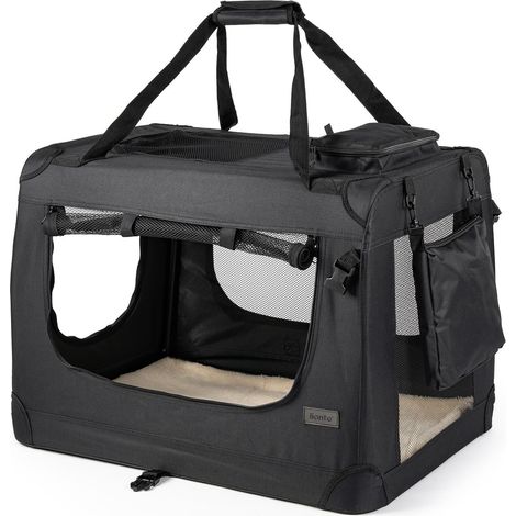 lionto Borsa trasportino per cani pieghevole per viaggi e auto, 70x52x50 cm, box di trasporto stabile con maniglie per gatti e animali fino a 15 kg, scatola in tessuto, nero (1/5)