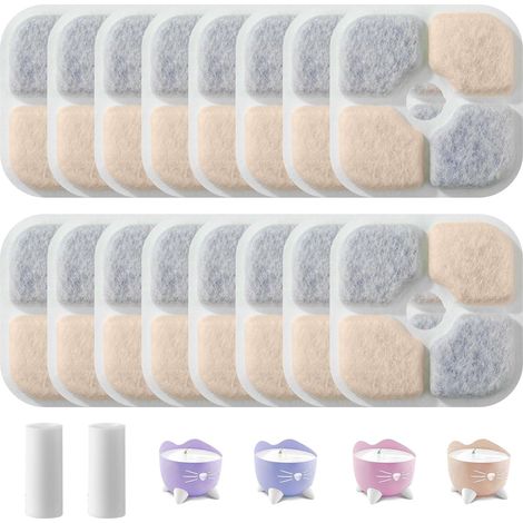 16 Filtre Fontaine Eau Chat et 2 tuyaux pour Fontaine Eau Chat Filtre Fontaine Chat se compose de carbone activé, de résine et de tissu non tissé, avec un filtre à haute efficacité (1/5)
