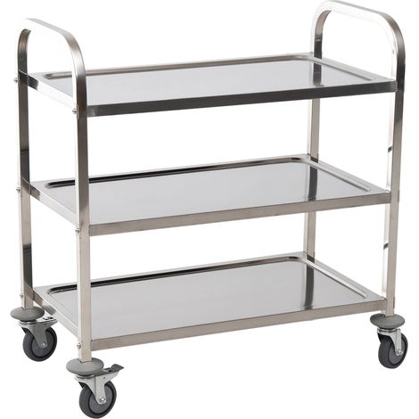 Desserte de cuisine à roulettes à 3 étagères, chariot de rangement en acier inox., chariot de cuisine et salle à manger, 90,5 x 50,5 x 88,2 cm, argenté