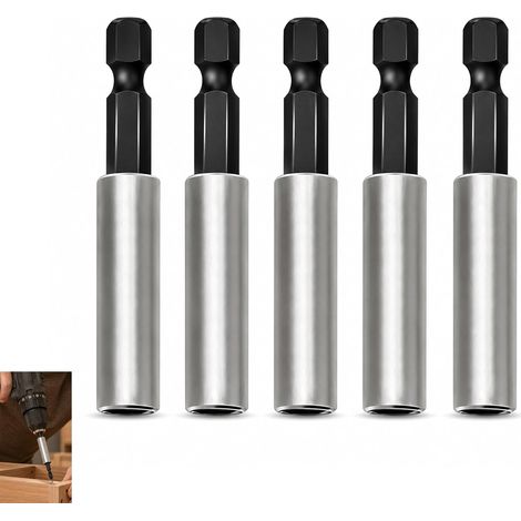 5 Pièces Porte Embouts Magnétiques 1/4" (60 mm), Porte Embout Visseuse Aimanté en Acier Inoxydable, Adaptateur pour Visseuse, Perceuse, Tournevis Électrique et Embouts Hexagonaux (1/5)