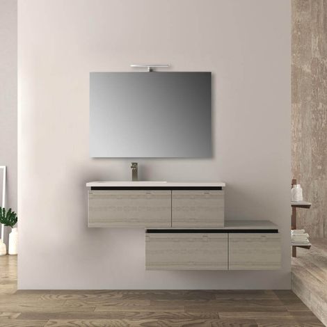 Mobile da bagno 140 cm sospeso moderno rovere sbiancato Slide (1/4)