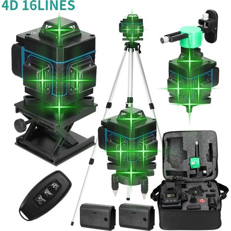 Ej.Life Niveau Laser 16 Lignes IP54 Niveau à Bulle, Batterie x 2, avec Trépied Télescopique pour Pose de Carrelage, Kit Laser en Croix Vert pour Travaux de Construction et Décoration Intérieure (1/5)