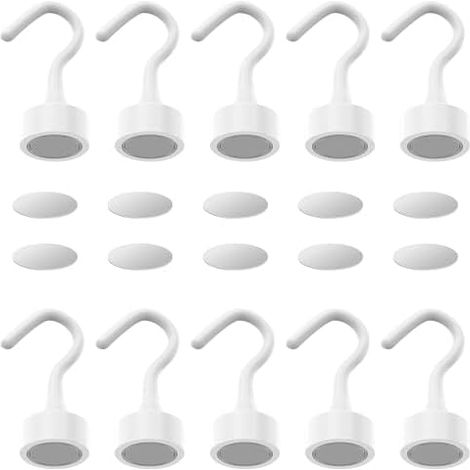 Lot de 10 Crochet Aimanté, Crochets magnétiques en néodyme 2 kg, crochet aimanté puissant pour réfrigérateur, micro-ondes, Cuisine, Salle Bain, Garage ou Bureau Blancs - (1/5)