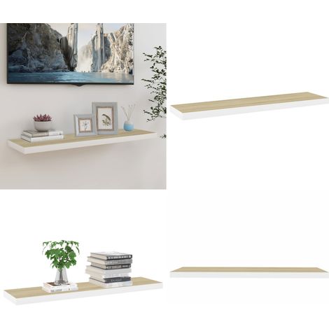 Schweberegal Eichenoptik und Weiß 90x23,5x3,8 cm MDF - Schweberegal - Wandregal - Regal - Holzregal - Eicheneffekt - Home & Living (1/5)