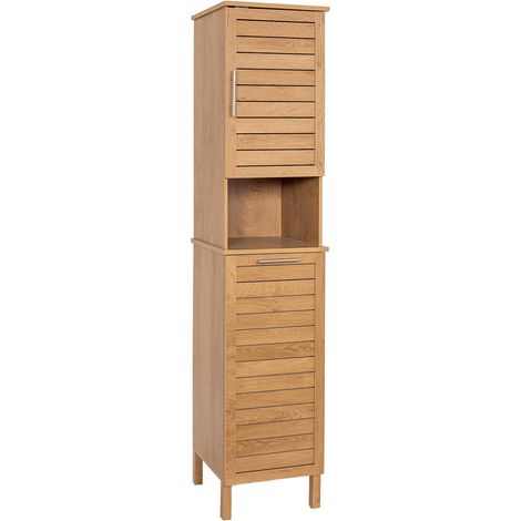 Mdf-säule mit 2 türen + 1 regal + 1 integrierter wäschekorb metal- kolonial-griffe - Tendance