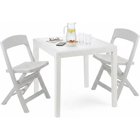 Dmora - Set salotto da esterno Falconara, Salottino outdoor o indoor, Tavolo quadrato con 2 sedie pieghevoli, Made in Italy, Bianco