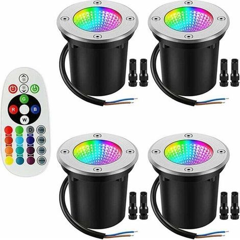 Lampes encastrées RGB. lampes encastrées extérieures 12-24V. avec borniers. lampes paysagères LED basse tension étanches IP67 à changement de couleur 6W. paquet de 4 (1/5)
