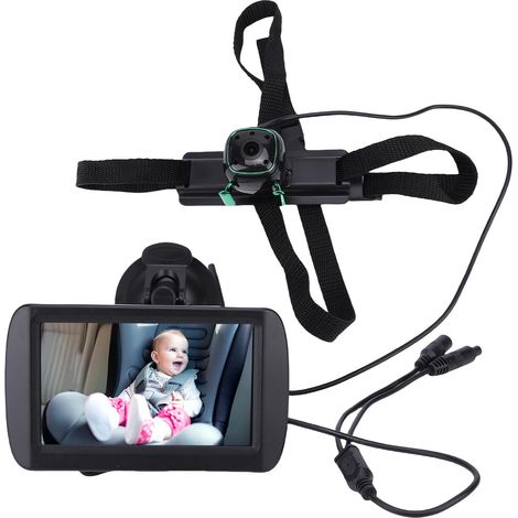 Caméra de voiture pour bébé avec support à ventouse, écran 4,3 pouces, rotation à 360° et stabilisation d'image, pour sièges arrière de berlines, SUV et autres véhicules. (1/5)