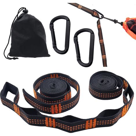 2 Pièces Sangle Hamac Arbre 2 m x 2.5 cm Fixation Hamac Sangles pour Hamacs avec 2 Mousquetons et Sac de Transport Portée de 300kg pour Extérieur Randonnée Camping Balançoire Siège Suspendu (1/5)