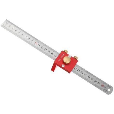 30CM / 12IN Règle de dessin au trait métrique Règle de ligne à 90 ° Règle à angle droit pour le travail du bois Outil de mesure du travail du bois - Rouge (1/5)