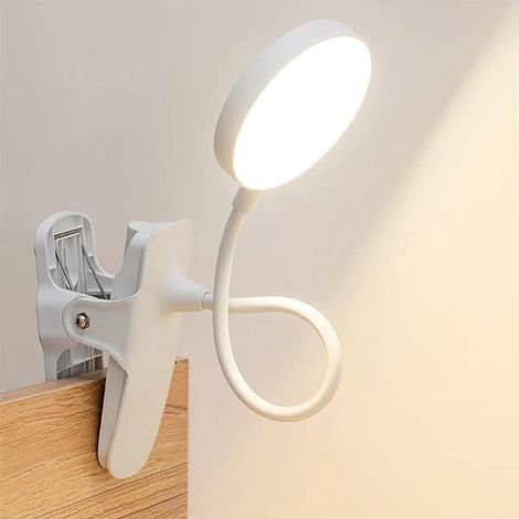 lámpara de lectura, brazo flexible de 360°, recargable por USB, 3 modos, clip, para escritorio/cama. (1/5)