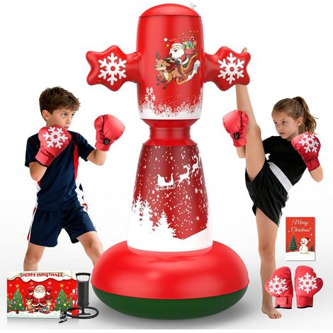Sac de frappe pour enfants, kit de boxe avec gants de boxe, sac de frappe gonflable de 147 cm, cadeau pour garçons et filles âgés de 3 à 9 ans pour pratiquer le karaté et le taekwondo (1/5)