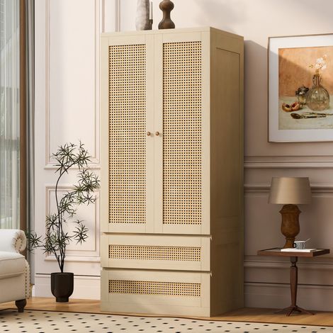 Armario de 70 x 55 x 170 cm con 2 puertas y 2 cajones, acabado madera HAVRYA (1/5)
