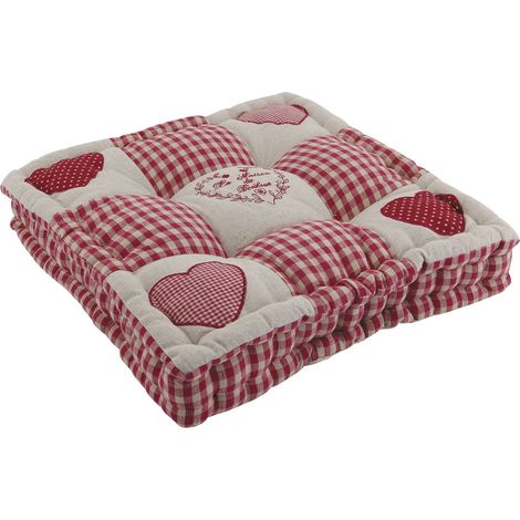 Coussin rouge motifs coeurs (1/2)
