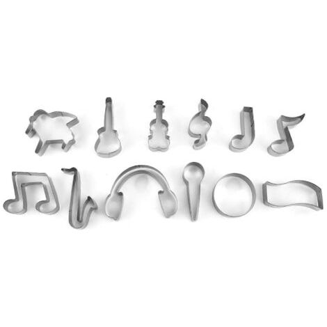 Un ensemble de 12 emporte-pièces en forme de notes de musique et d'instruments, deux ensembles