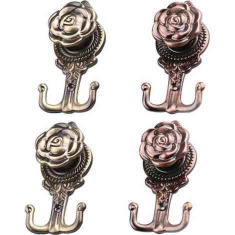 4 Pièces Rose Motif Métal Rideau Crochets,Vintage Embrasses à Rideaux Crochets Vintage Draperie Rideau Tieback Crochets en Alliage de Zinc pour L'utilisation de Rideau de La Maison (1/5)