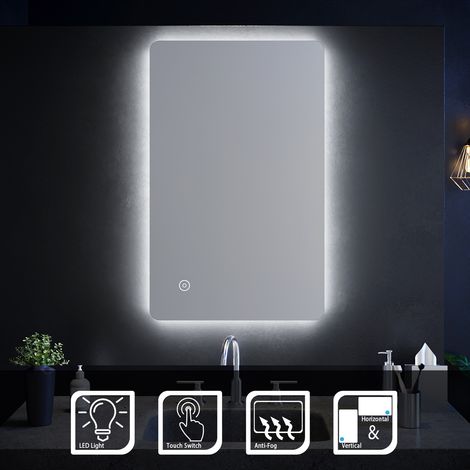 ELEGANT Vertical Horizontal Mirror LED Illuminated Bathroom Mirror 800x500mm Bathroom Mirror with Demister (1/5)