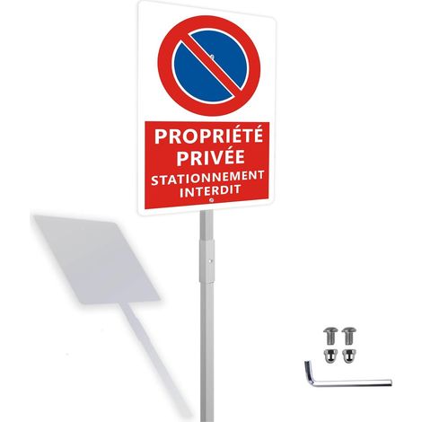 Panneau Propriété Privée Stationnement Interdit avec Piquet,Interdire une entrée dans une propriété privée Panneau de sécurité 20x30cm mm -Aluminium de 1 mm (1/5)