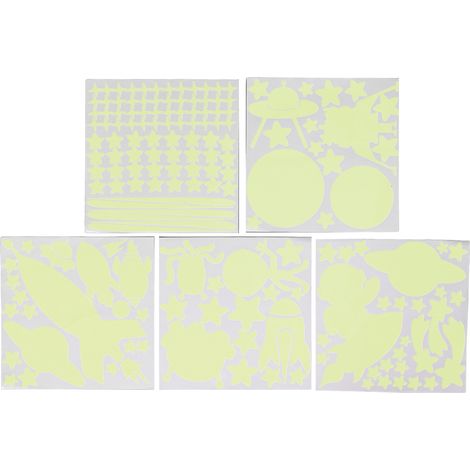 184 autocollants phosphorescents thème vaisseau spatial, décor adhésif lumineux plafond vert brillant (1/5)