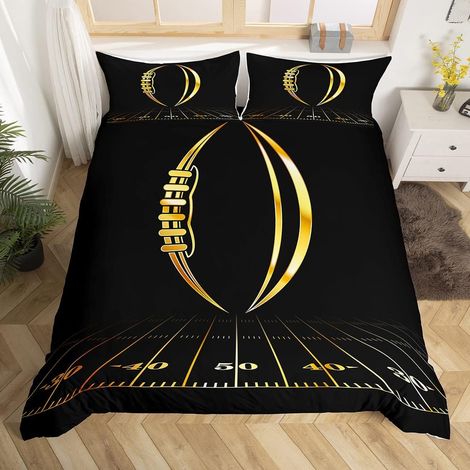 Football Parure de Lit 140x200cm Américains Football Sport Arena Housse de Couette Chambre à coucher Rugby Jeux Sets de Housse de Couette Doré Noir Parure Housse de Couette Avec 1 taie d'oreiller - 14 (1/5)