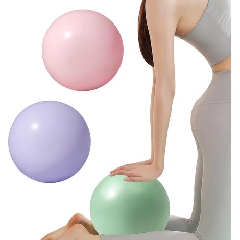 Pilates Balls 10 Inch 3 Pack Soft Non Slip Thick Small Pink Purple Green Pilates Balls with Blow Tube for Pilates Yoga Gym Home Accessories (1/5)