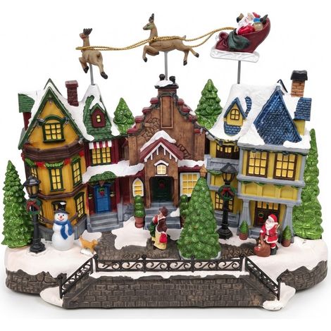 Paesaggio Natalizio Animato di Luci  Musica e movimento giostrina Villaggio con Babbo Natale  e Renne  Casette Colorate Luci LED e Melodie Festive Decorazione per Casa idea regalo (1/5)