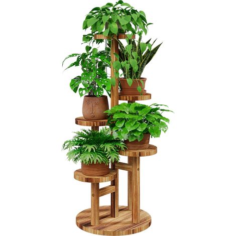 Porte plantes d'intérieur en bois multi 5 niveaux, parfait pour décoration de maison et de jardin extérieur, support planteur de vases, étagère résistante pour plantes (1/5)