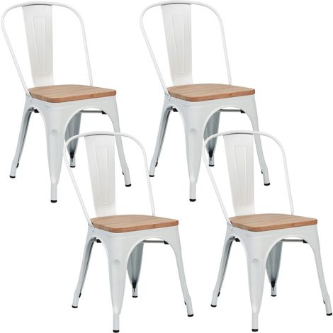 Confezione da 4 sedie industriali impilabili in acciaio e legno, 45x45x85 cm, Thinia Home