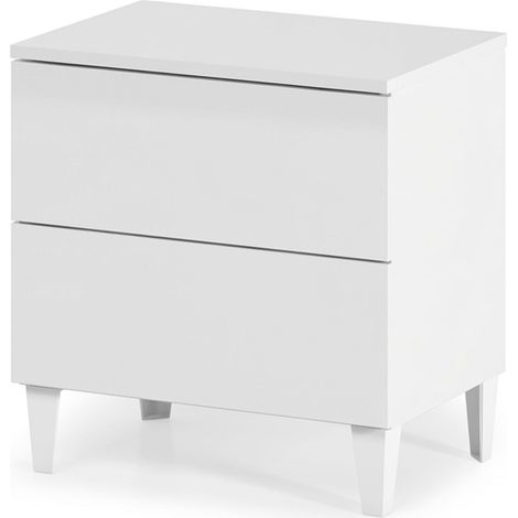Comodino Con Due Cassetti Cassettiera Moderna Per Camera Da Letto Mobile Compatto Con Piedini In Melaminico Antigraffio Facile Da Assemblare 50 X 34 X 39 Cm Bianco Lucido (1/5)