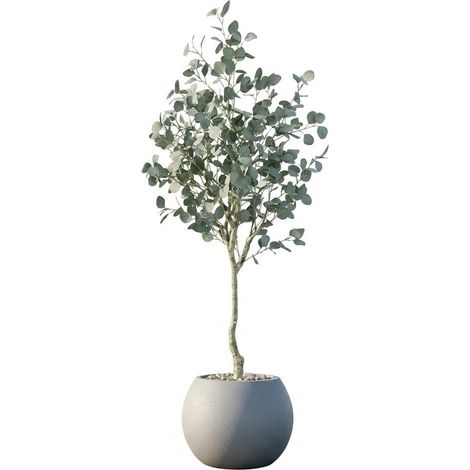 Arbre d'Eucalyptus Artificiel 120cm Réaliste, Plante Synthétique avec Pot en Paille (1/5)