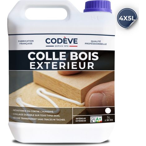 Codève Bois – Colle à bois extérieur 4x5 L – Classe D4 pour assemblages en extérieur – Adhérence supérieure pour bois soumis à l'humidité
