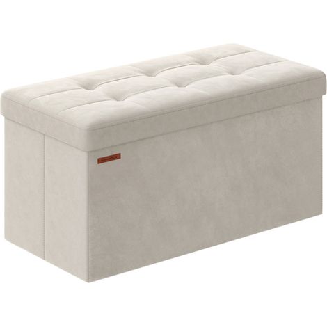 Songmics – Banc de rangement pouf pliable 38 x 76 x 38 cm – Capacité 89L – Charge jusqu'à 300 kg – Tissu façon lin – Pour salon, chambre, entrée, blanc crème (1/5)